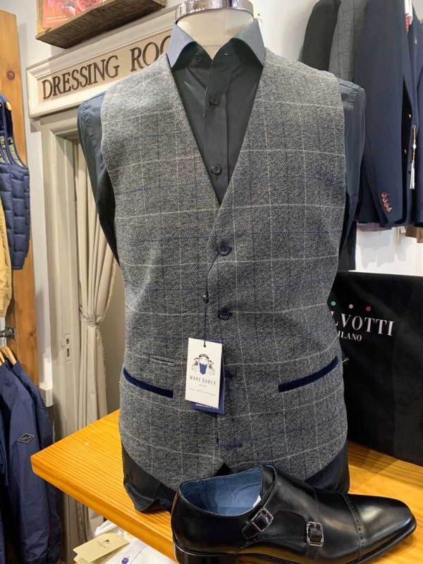 Grey tweed shop check waistcoat